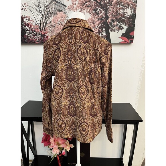 Caribbean Joe Women’s Shirt Blouse Size M Paisley Long Sleeve Button Up Collared - Picture 2 of 10